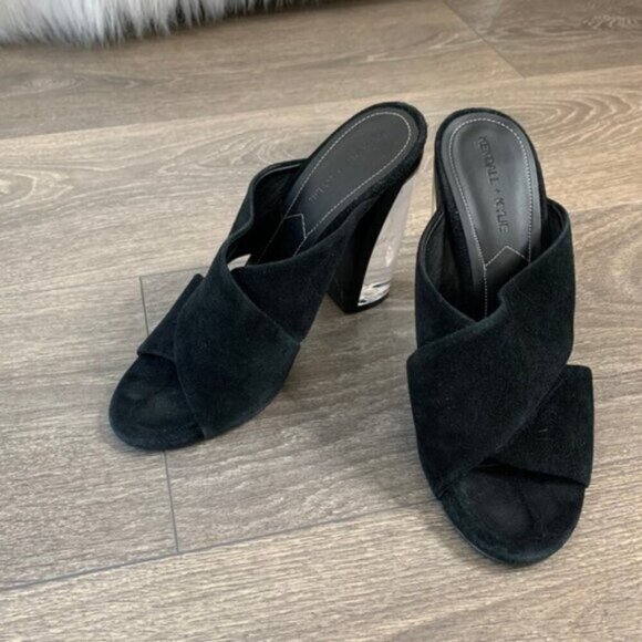 Kendall & Kylie Karmen Mules Heels Criss Cross Lucite Acrylic Clear Suede Black - Picture 9 of 16